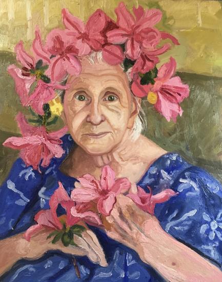 woman with flowers in her hair