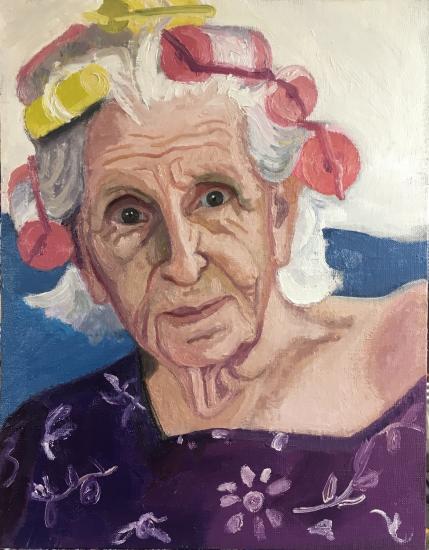 woman with curlers